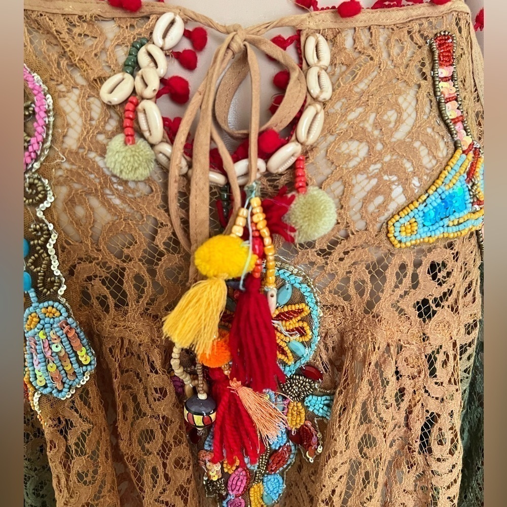 ANTICA SARTORIA Ombre Lace Beaded Tassle Southwestern Tunic NEW - Picture 11 of 15
